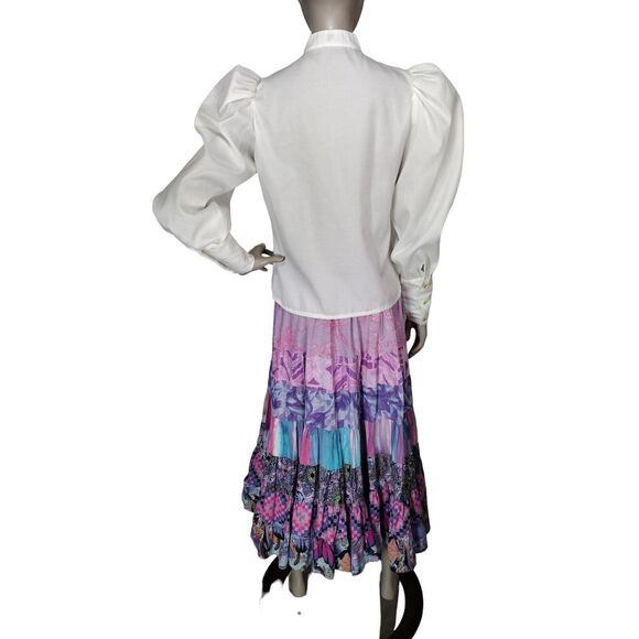 VTG 70s Anna Konya Cottagecore Floral Tiered Prairie Boho Lace Full Circle Skirt - Picture 4 of 11